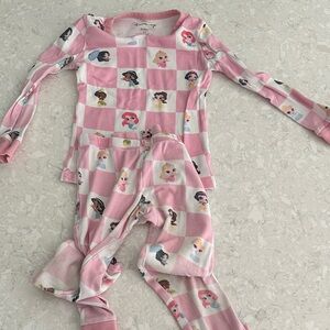 monica + andy Disney princesses Pink and White checked pajama set long sleeve